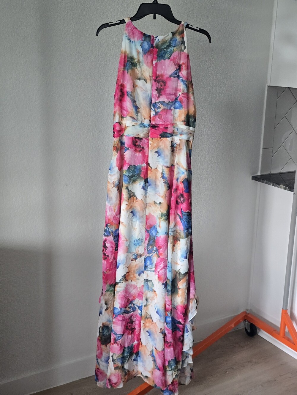 R&M Richards Floral Watercolor Maxi Dress Size 16 High Low Ruffle Formal $139 - Picture 9 of 11